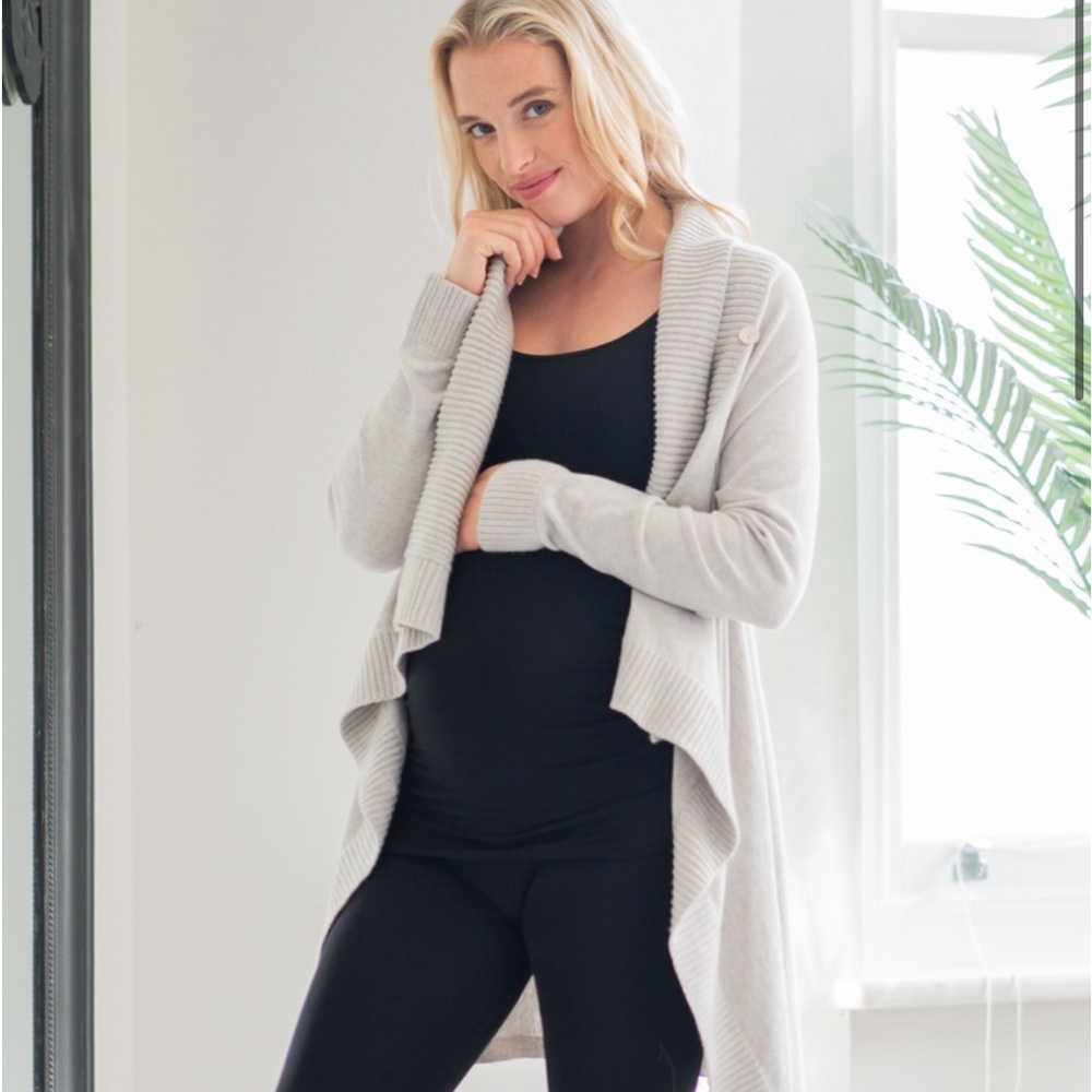 Grey Cotton & Cashmere Waterfall Maternity Cardigan